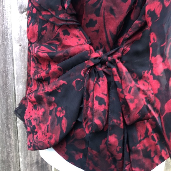 Connected Apparel Wrap Blouse w/ Ruffled collar & front w/ Side Tie & Longsleeve - Picture 6 of 11